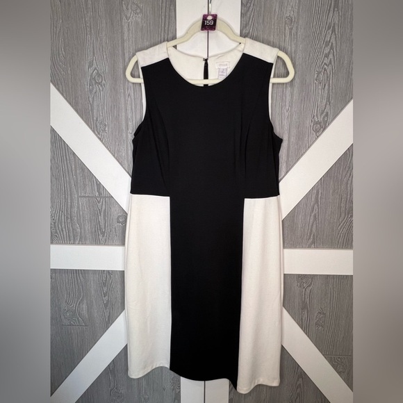 159. Chico's Sz 2 Black White Colorblock Poly Spandex Della Dress - Picture 4 of 6